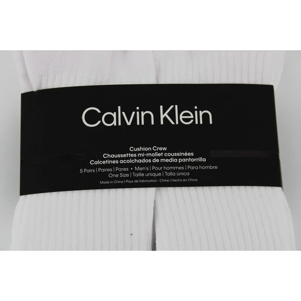 Calvin Klein‎ Men's Size 7-12 Cushion Crew Socks 5 Pairs White Black Logo New